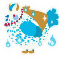 A white and cerulean chicken with a speckle pattern