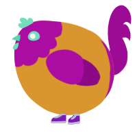 A orange and plum chicken with a head pattern