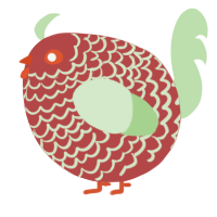 A red and gluppy chicken with a lace pattern
