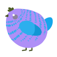 A lilac and sky chicken with a bar pattern