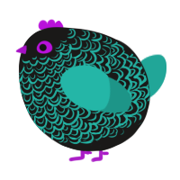 A sable and turquoise chicken with a double-lace pattern