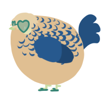 A beige and ultramarine chicken with a half-lace pattern