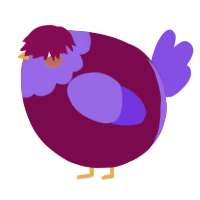 A wine and blurple chicken with a head pattern
