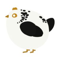 A white and black chicken with a neck-speckle pattern