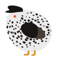 A black and mist chicken with a speckle pattern