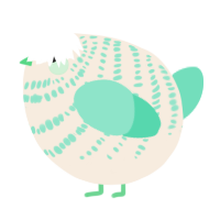 A cream and mint chicken with a bar pattern