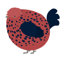 A red and tumblr chicken with a speckle pattern