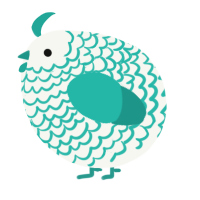 A white and turquoise chicken with a lace pattern
