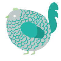 A silver and turquoise chicken with a lace pattern