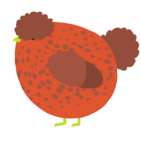 A vermilion and russet chicken with a speckle pattern