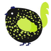 A sable and lime chicken with a speckle pattern