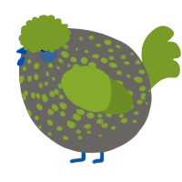 A grey and chartreuse chicken with a speckle pattern