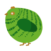 A grass and leaf chicken with a bar pattern