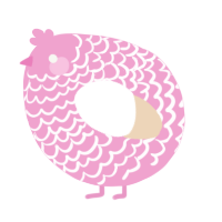A pink and cream chicken with a lace pattern