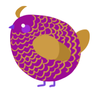 A plum and gold chicken with a lace pattern