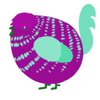 A plum and mint chicken with a bar pattern