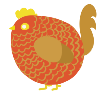 A vermilion and gold chicken with a lace pattern