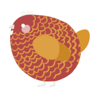 A red and orange chicken with a lace pattern
