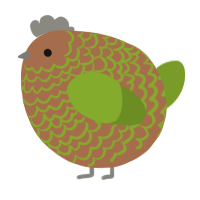 A brown and chartreuse chicken with a lace pattern