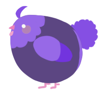 A overcast and blurple chicken with a head pattern