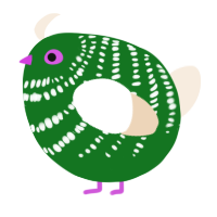 A leaf and cream chicken with a bar pattern