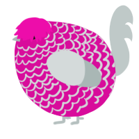 A fuchsia and silver chicken with a lace pattern