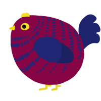 A maroon and navy chicken with a bar pattern