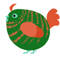 A leaf and vermilion chicken with a bar pattern