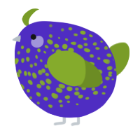 A indigo and chartreuse chicken with a speckle pattern