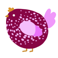 A maroon and lavender chicken with a speckle pattern