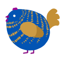 A ultramarine and gold chicken with a bar pattern