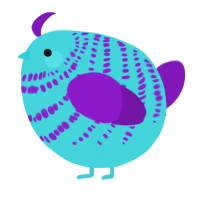 A aqua and violet chicken with a bar pattern