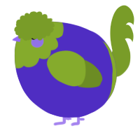 A indigo and chartreuse chicken with a head pattern