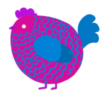 A fuchsia and sapphire chicken with a lace pattern