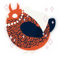 A vermilion and tumblr chicken with a double-lace pattern