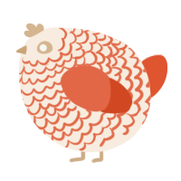 A cream and vermilion chicken with a lace pattern