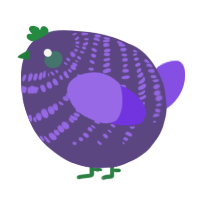 A overcast and blurple chicken with a bar pattern