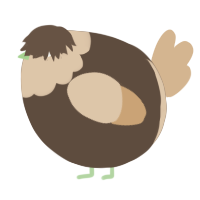 A bark and beige chicken with a head pattern