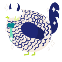 A cream and navy chicken with a lace pattern