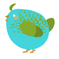 A aqua and chartreuse chicken with a half-lace pattern