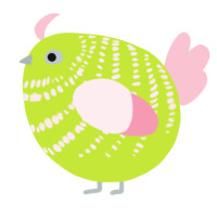 A lime and rose chicken with a bar pattern