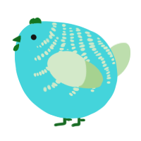 A aqua and gluppy chicken with a half-bar pattern