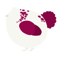 A white and maroon chicken with a neck-speckle pattern