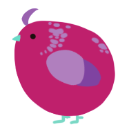 A fuchsia and blurple chicken with a neck-speckle pattern