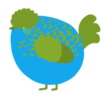 A sky and chartreuse chicken with a half-lace pattern