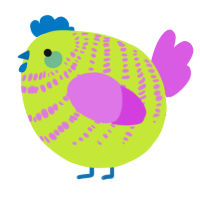 A lime and orchid chicken with a bar pattern