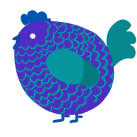 A indigo and teal chicken with a lace pattern