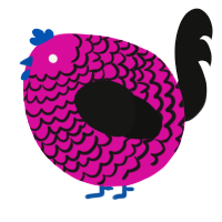 A fuchsia and black chicken with a lace pattern