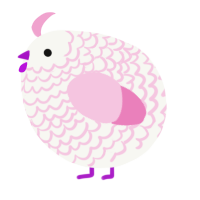 A white and pink chicken with a lace pattern