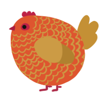 A vermilion and gold chicken with a lace pattern